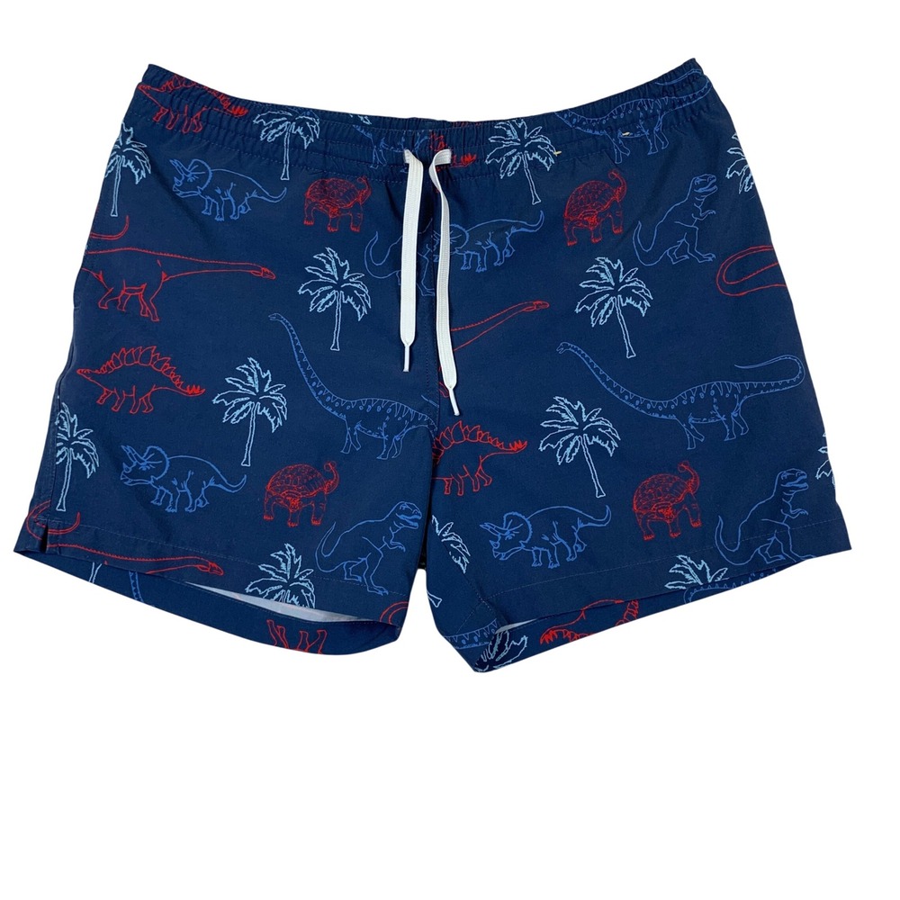Chubbies Mens Navy Dinosaur Palm Tree Print Swim Trunks 5.5 Inch Inseam Medium